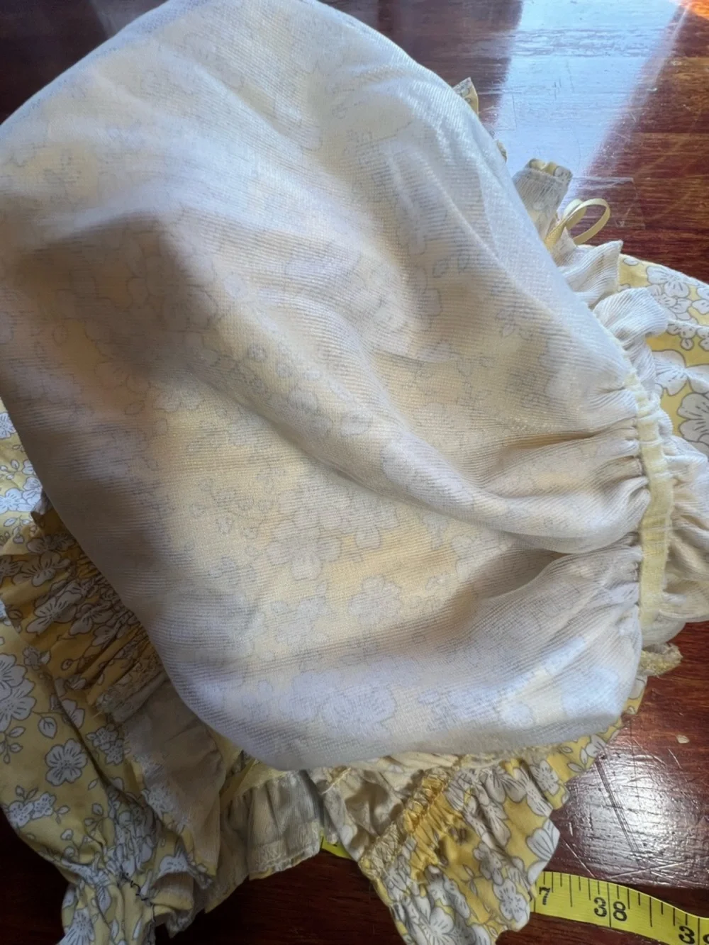 Puff Sleeve Floral Smocked Off-Shoulder Crop Top Size L Cotton Poplin Yellow